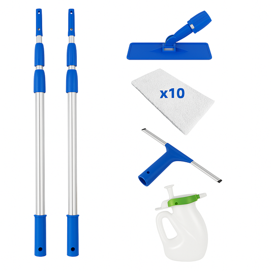 LSEBPK12 cleaning equipment bundle with sprayer, poles, squeegee and pad head.